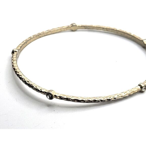 Dainty Hammered Gold Rhinestone Bangle Bracelet 2.6in - Picture 1 of 3